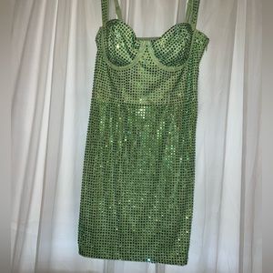 Oh Polly Ines corset mini dress in sage green